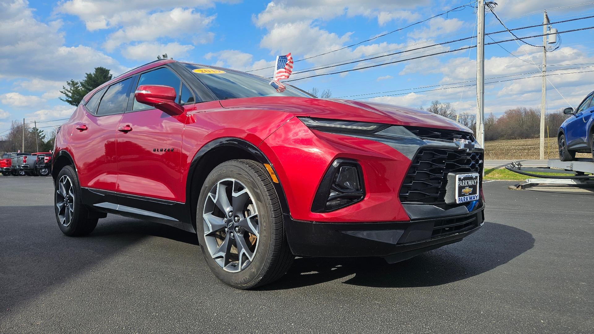 2019 Chevrolet Blazer RS in Cajun Red Tintcoat — front three-quarter view
